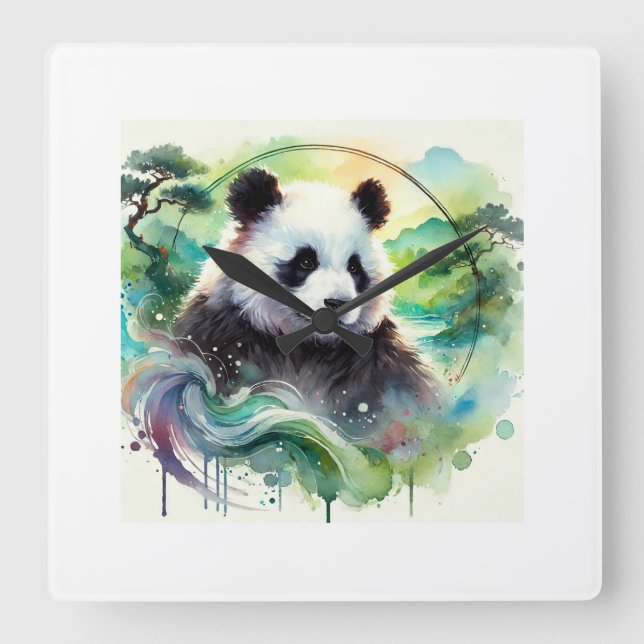 Panda Bear in Serenity22 200824AREF117 - Watercolo Square Wall Clock (Front)