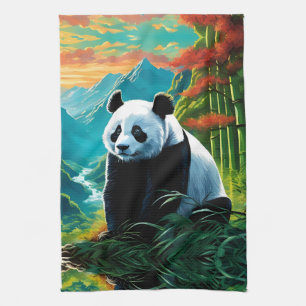 Panda Bear in the clouds Tea Towel