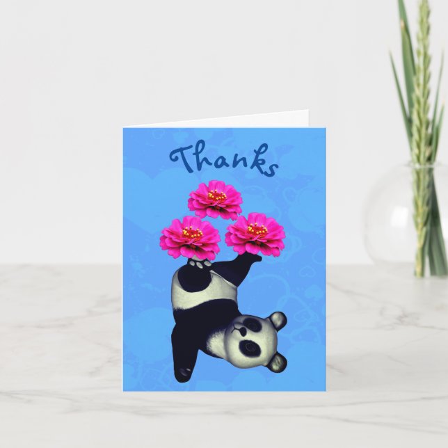 Panda Bear Juggling Flowers Thank You Card (Front)