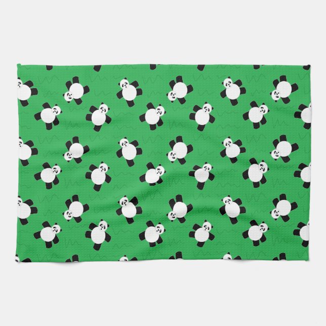 Panda bear laying on grass tea towel (Horizontal)