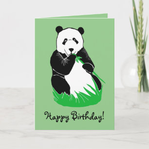 Panda Bear Light Green Happy Birthday Card