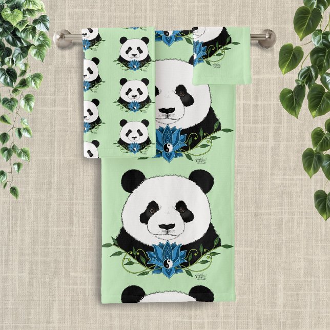 Panda Bear Lotus Flower Blue Bath Towel Set (Creator Uploaded)