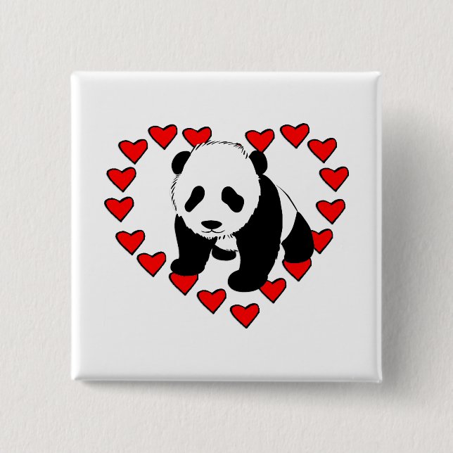 Panda Bear Love 15 Cm Square Badge (Front)