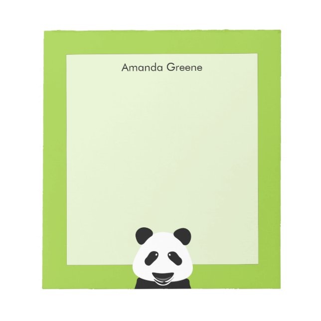 Panda Bear Modern Green Personalised Notepad (Front)