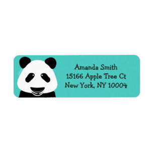 Panda Bear Modern Teal Return Address Label