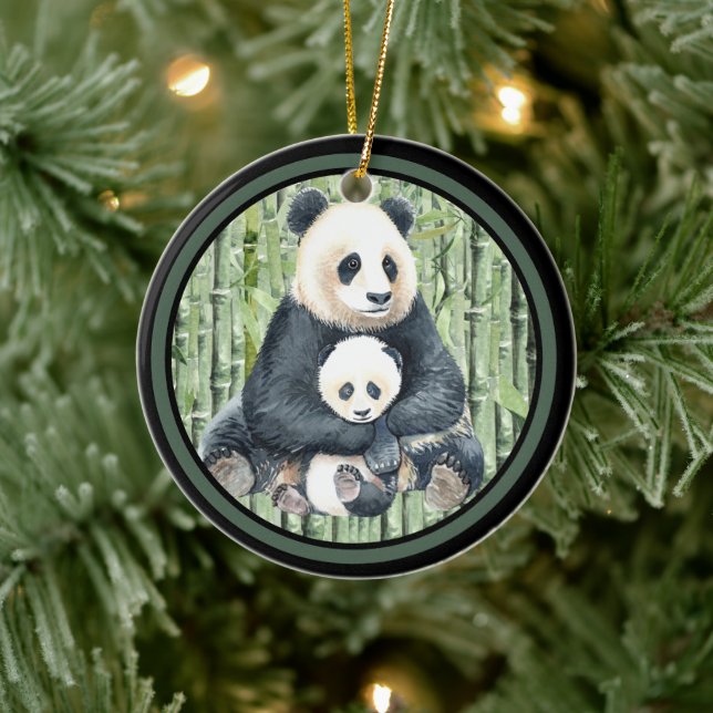 Panda Bear Momma and Baby   Ceramic Ornament (Tree)