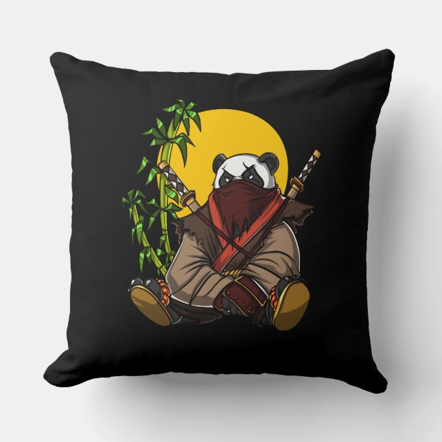 Panda Bear Ninja Samurai Warrior Animal Cushion (Front)