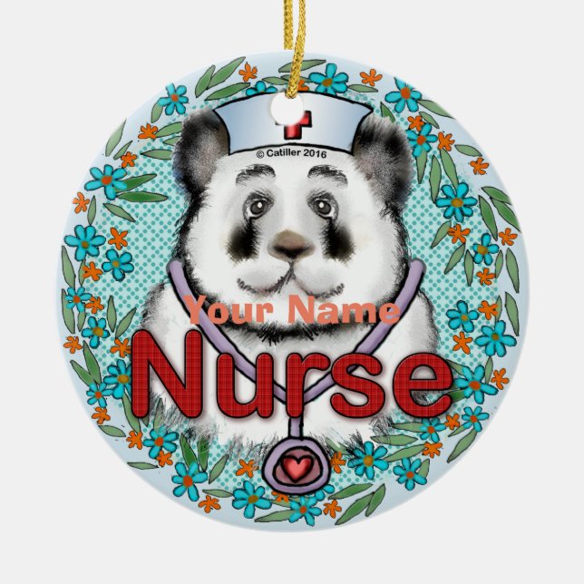 Panda bear nurse  ceramic ornament (Front)