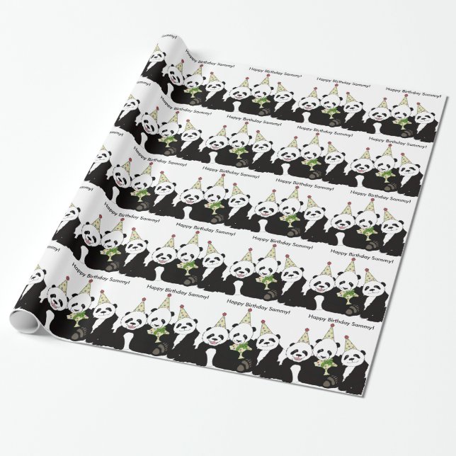 Panda Bear Party by Kindred Design Wrapping Paper (Unrolled)