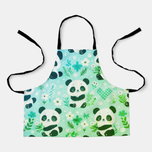 Panda Bear Pattern Green Print Apron