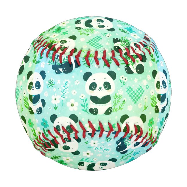 Panda Bear Pattern Green Print Baseball (Front)