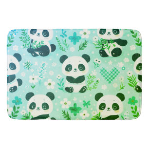 Panda Bear Pattern Green Print Bath Mat