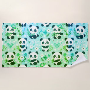 Panda Bear Pattern Green Print Beach Towel