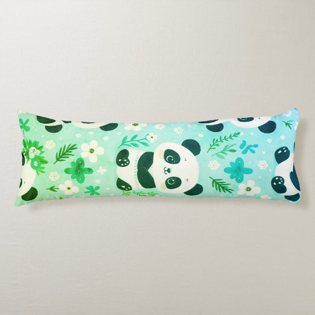 Panda Bear Pattern Green Print Body Cushion (Front)