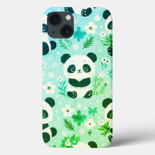 Panda Bear Pattern Green Print iPhone 13 Case