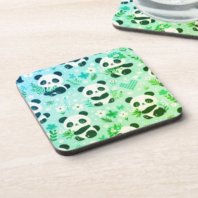 Panda Bear Pattern Green Print Coaster (Left Side)