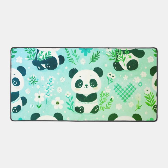 Panda Bear Pattern Green Print Desk Mat (Front)