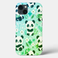 Panda Bear Pattern Green Print
