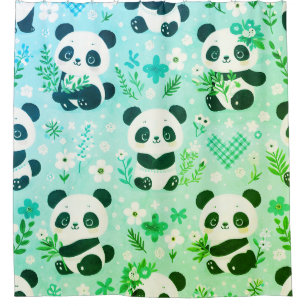 Panda Bear Pattern Green Print Shower Curtain