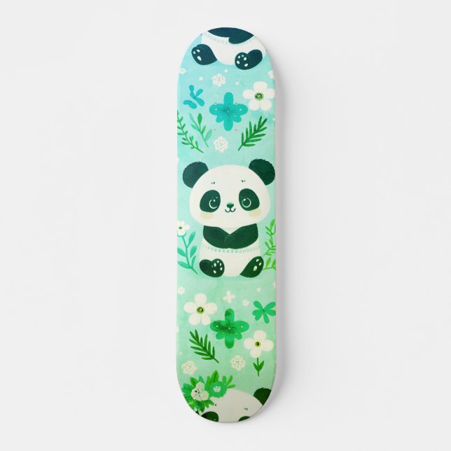 Panda Bear Pattern Green Print Skateboard (Front)
