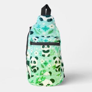 Panda Bear Pattern Green Print Sling Bag