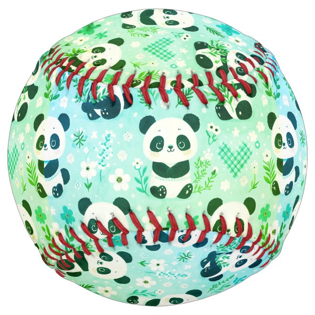 Panda Bear Pattern Green Print Softball (Front)