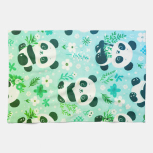 Panda Bear Pattern Green Print Tea Towel
