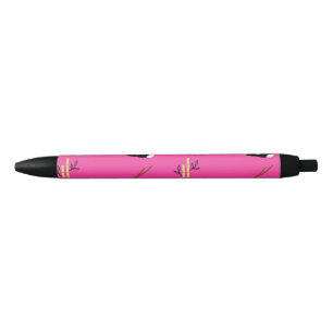 Panda bear pattern on pink black ink pen