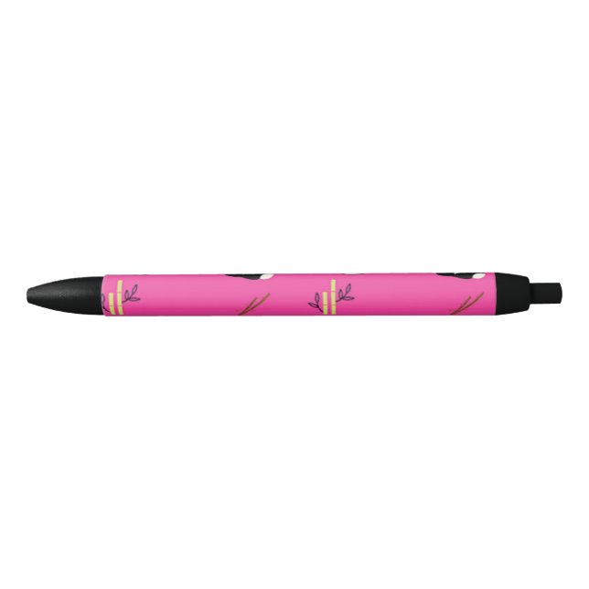 Panda bear pattern on pink black ink pen (Front)