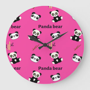 Panda bear pattern on pink large clock
