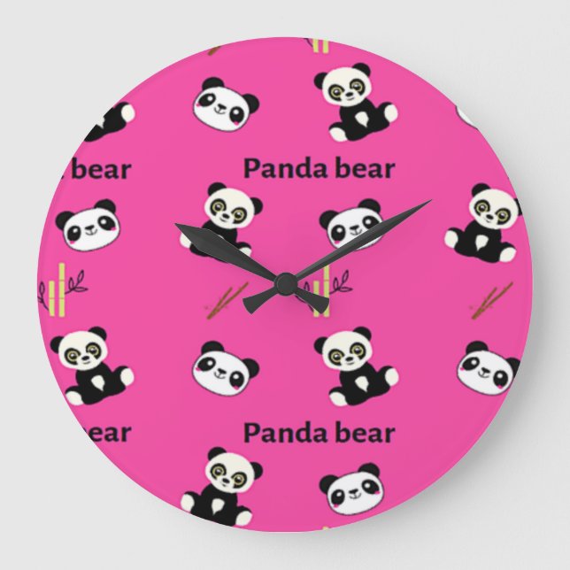 Panda bear pattern on pink large clock (Front)
