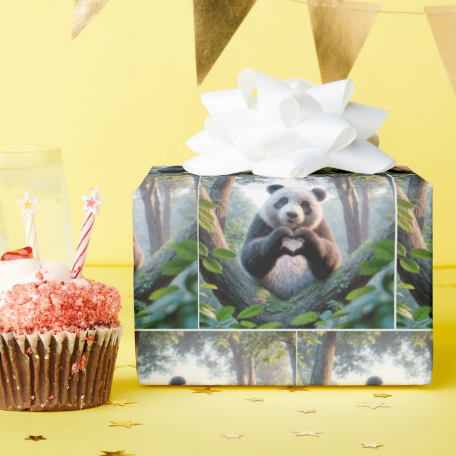 Panda Bear Paws In Heart Shape Wrapping Paper (Birthday Party)