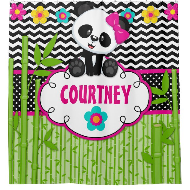 Panda Bear Personalised Monogram Shower Curtain (Front)