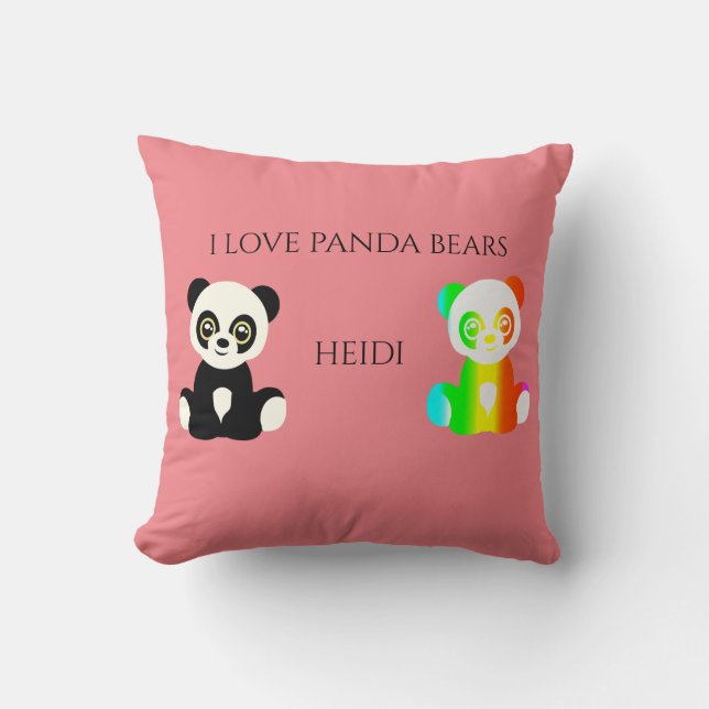 Panda bear personalised name throw pillow. cushion (Front)