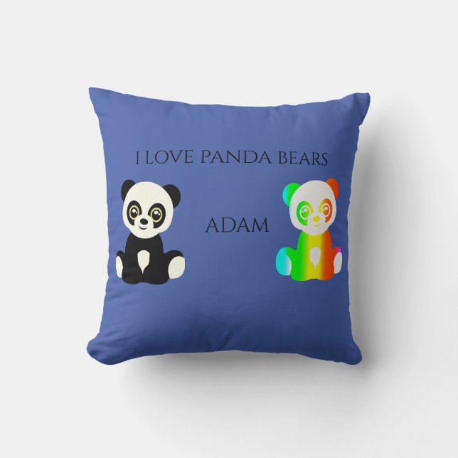 Panda bear personalised name throw pillow. cushion (Front)