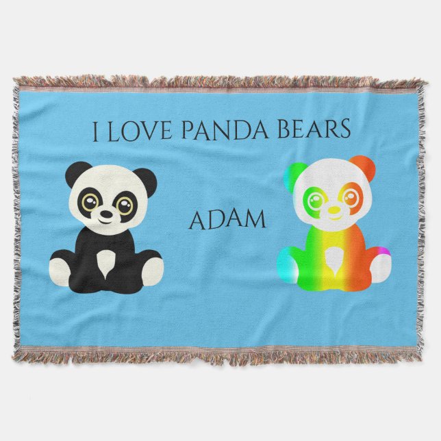 Panda bear personalized name throw blanket. blanket (Front)