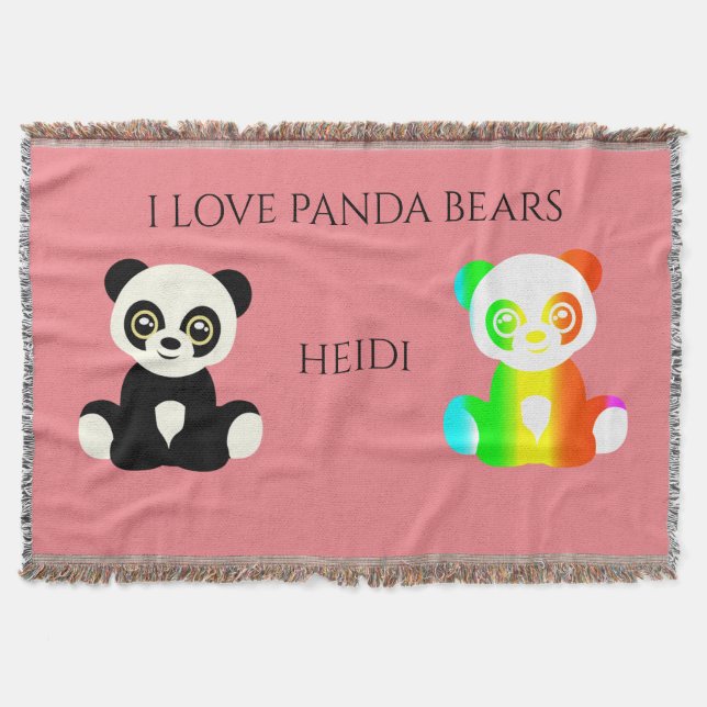 Panda bear personalized name throw blanket. blanket (Front)