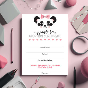 Panda Bear Pink Adopt An Animal Friend Game Card