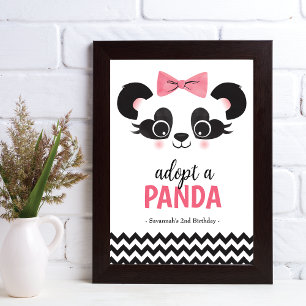 Panda Bear Pink Adopt An Animal Friend Party Sign