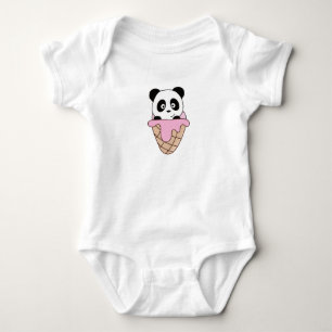 Panda Bear Pink Ice Cream Waffle Cute Animals Kids Baby Bodysuit