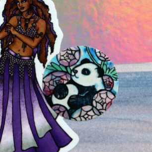 Panda Bear Purple Flowers Nature Lovers            Classic Round Sticker