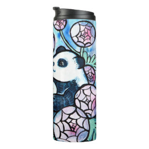 Panda Bear Purple Flowers Nature Lovers Thermal Tumbler