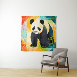 Panda Bear Quilt Look Tapestry