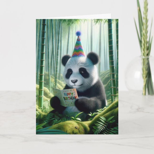 Panda Bear Reading a Birthday Card (Front)
