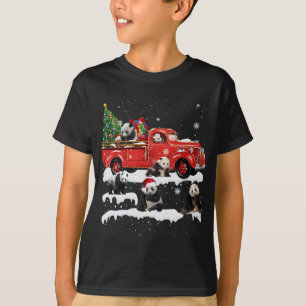 Panda Bear Riding Red Truck Merry Christmas X-mas  T-Shirt