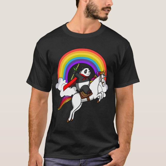 Panda Bear Riding Unicorn T-Shirt (Front)