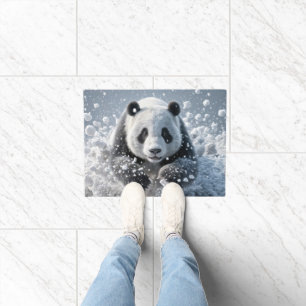 Panda Bear Running In Snow Doormat