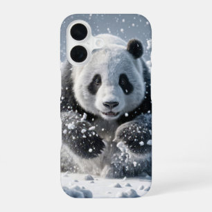 Panda Bear Running In Snow iPhone 16 Case
