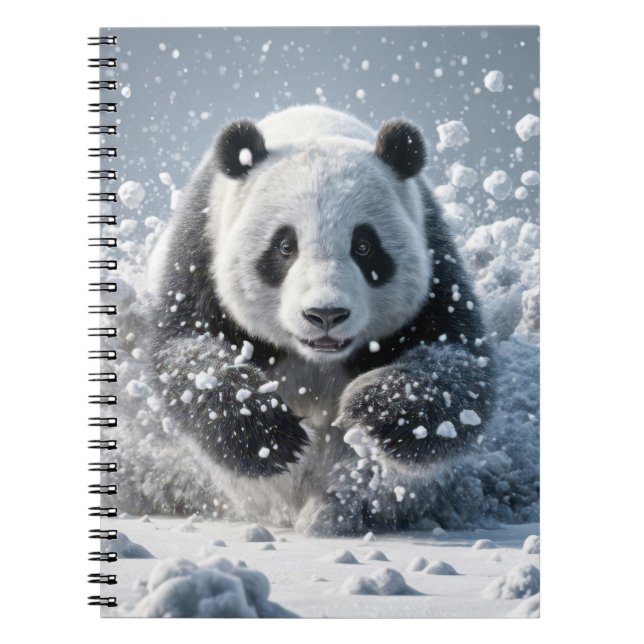 Panda Bear Running In Snow Notebook (Front)