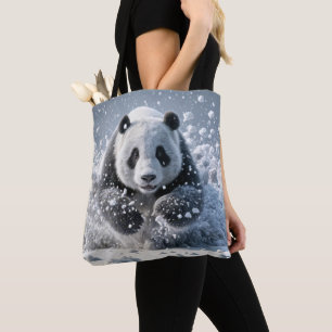 Panda Bear Running In Snow Tote Bag